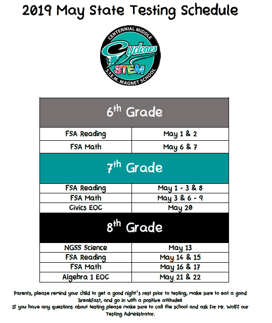 May Testing Schedule